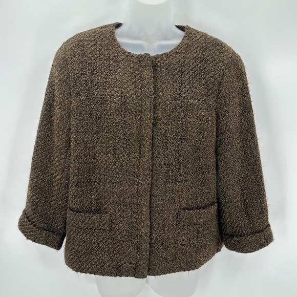 COLDWATER CREEK Blazer Womens M 10-12 3/4 Sleeve Jacket Brown Lined Snaps office - Picture 1 of 12